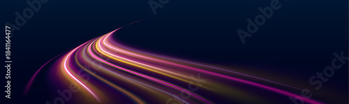 Curved glowing lines swirl like ribbons of fire, leaving radiant light trails. Sparks illuminate every twist vividly. Perfect for futuristic digital visuals.