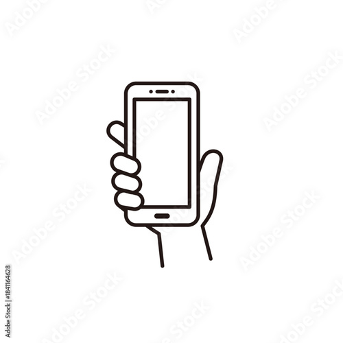 画面を見せてスマートフォンを持つ手のシンプルなベクターイラスト素材＿表面
