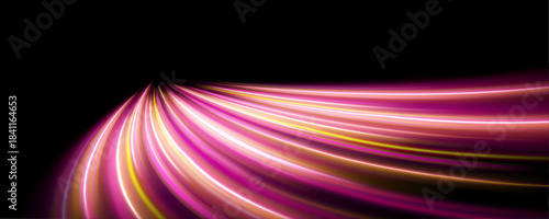 High-speed neon trails twist and swirl, forming flowing luminous patterns. Sparks illuminate every curve vividly. Perfect for futuristic posters.