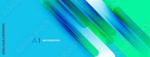 Abstract vibrant background. Diagonal lines create dynamic visual effect. Blue, green hues dominate composition. Modern design element.