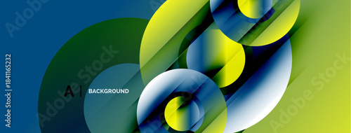 Abstract design features overlapping circles, vibrant colors, smooth gradients. Modern aesthetic suitable for backgrounds, presentations.