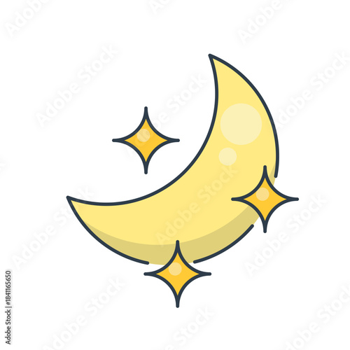 Starry Crescent Moon Illustration