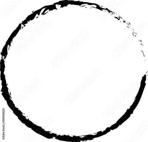 Hand-drawn black marker circle isolated on a white background, brushstroke oval shape for design elements, highlighting, underlining,