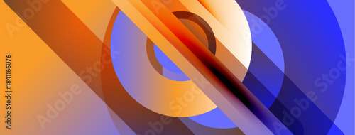 Abstract composition. Overlapping circles, orange, blue hues create dynamic visual effect. Modern design, gradient colors.