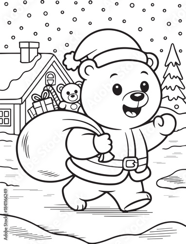 Cute Santa Bear Delivers Gifts in Winter Wonderland