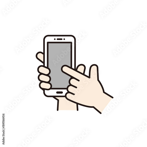 スマートフォンの画面を操作する手のシンプルなベクターイラスト素材＿表面＿カラー