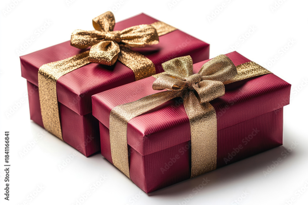Obraz premium Luxury Red Present Boxes with Gold Ribbon for Online Sale