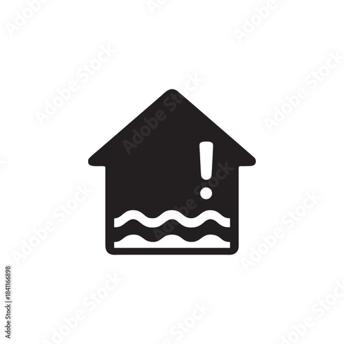 Smart house flood alert icon black and white vector illustration of home water leak warning symbol for smart home security system
