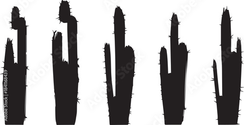 Abstract black brush strokes resembling desert cacti or jagged mountain peaks