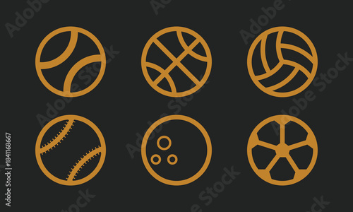 Sports Ball Icon Set – Minimal Line Symbols for Tennis, Basketball, Volleyball, Baseball, Bowling and Soccer