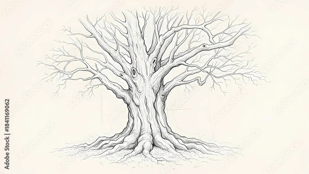Obraz premium Vintage Tree Pencil Sketch Isolated Artwork