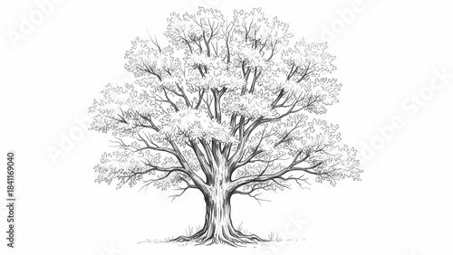 Nature-Inspired Tree Drawing — Isolated Line Sketch