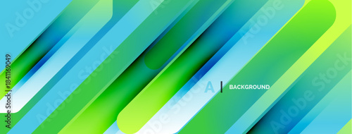 Abstract design features vibrant blue, green gradients. Dynamic lines create modern, sleek visual effect. Smooth transitions offer depth.