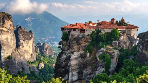 Scenic View of Meteora Monastery in Greece.