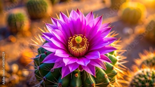 Vibrant Cactus Flower Blooming in Desert Sunlight
