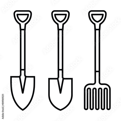 Gardening and Farm Tools: Shovel and Fork Outline Icons