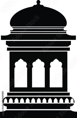 Detailed black and white silhouette of an indian architectural monument