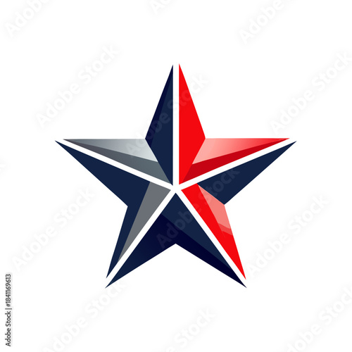 Segmented Star Design in Gray, Navy, and Red Tones.

