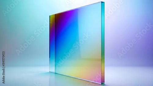 Abstract Glass Block with Colorful Light Reflections
