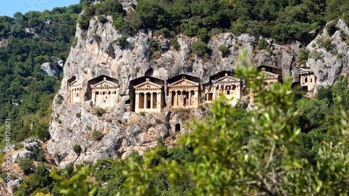 Ancient Rock-Cut Tombs in Turkey, Historical Site.