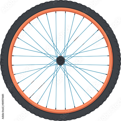 Colorful Bicycle Wheel with Orange Rim and Blue Spokes Vector