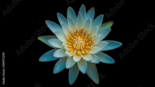 Blue Lotus Flower Illustration | Detailed Botanical Bloom on Black Background.