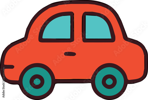 МоBright red vector car in a cute stylized design. Perfect for travel themes, children’s illustrations, transportation graphics, posters, stickers, educational materials and modern dбильное устройство
