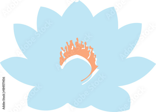 Stylized light blue lotus flower with vibrant orange center on a clean white background representing peace purity and enlightenment in a minimalist design