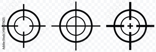 Gun target icons in minimalistic thin line strokes designs. target crosshair aim icon sign vector. target silhouette business vector icon bundle. Aim icon symbol pictogram set. Archery Target Icon Set