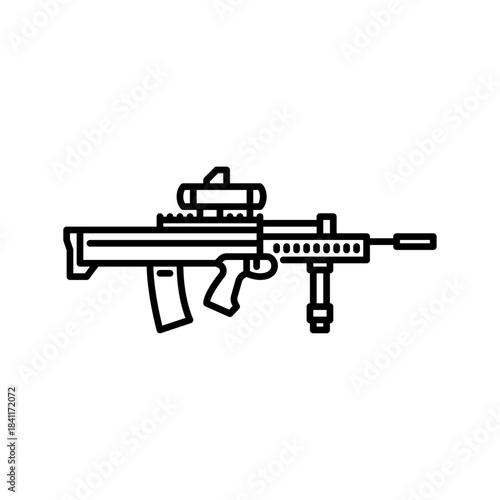 combat rifle outline icon. assault rifle black line illustration.