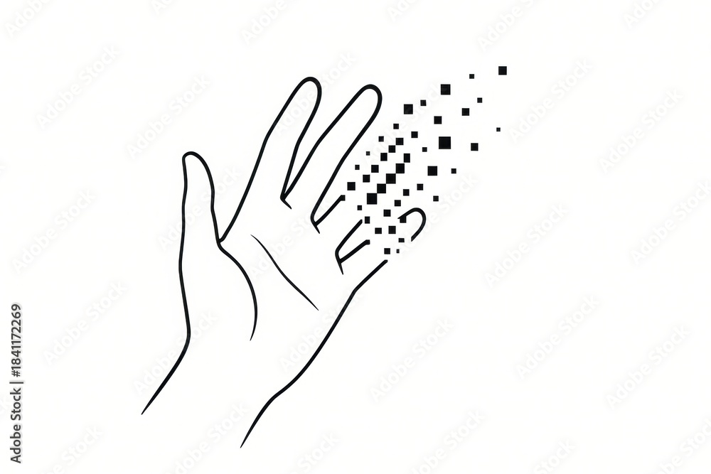 Fototapeta premium office syndrome concept, Hand dissolving into digital pixels representing transformation and technology