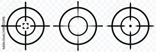 Focusing icon design, suitable for web, infographics, interface and apps. illustration of an archery target with an arrow in the bullseye. Focus icon isolated silhouette. Gun target icon collection