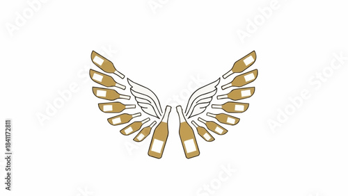Elegant Golden Bottle Wings Logo for Premium Beverage Brands, Symbolizing Quality, Celebration, and Sophisticated Craftsmanship