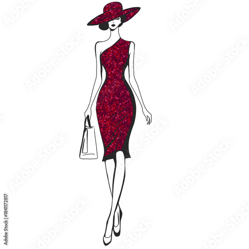 Illustration of Woman Wearing Hat and Dress