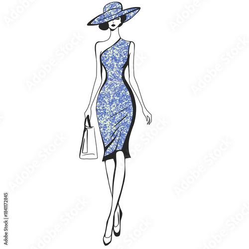 Illustration of Woman Wearing Hat and Dress