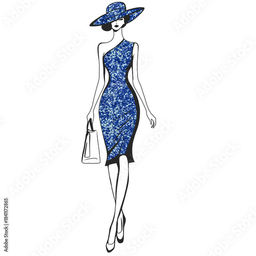 Illustration of Woman Wearing Hat and Dress