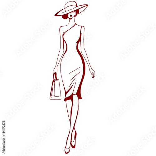 Illustration of Woman Wearing Hat and Dress