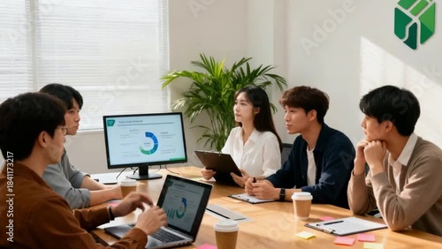 Wallpaper Mural A group of young people discussing business during a meeting in the office Torontodigital.ca