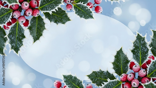 Festive Holly and Berries Frame, Winter Wonderland, Digital Artwork, Seasonal Decor, Cozy Atmosphere, Aesthetic Design