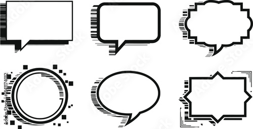 Glitch Style Speech Bubbles Vector Set