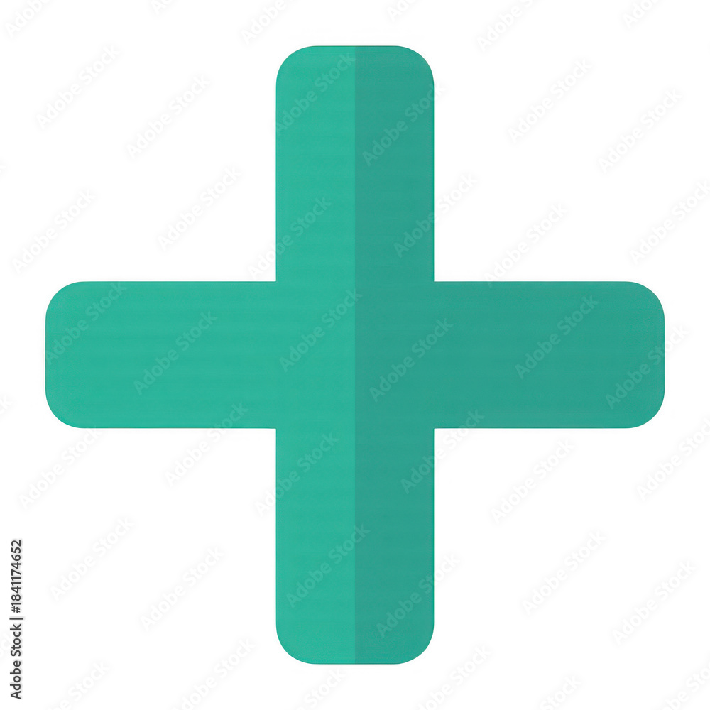 Obraz premium Teal plus sign with rounded corners and subtle shadow effect isolated on a transparent background