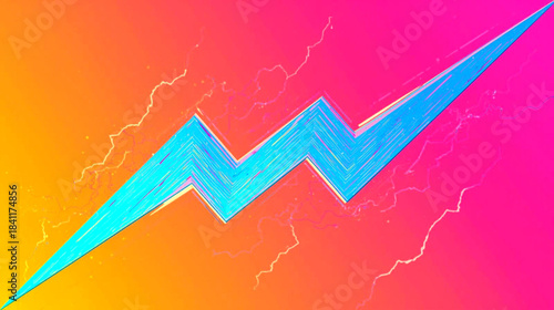 Dynamic Electric Bolt Graphic with Vibrant Gradient Background, Modern Energy Symbol Design for Digital Art and Creative Projects