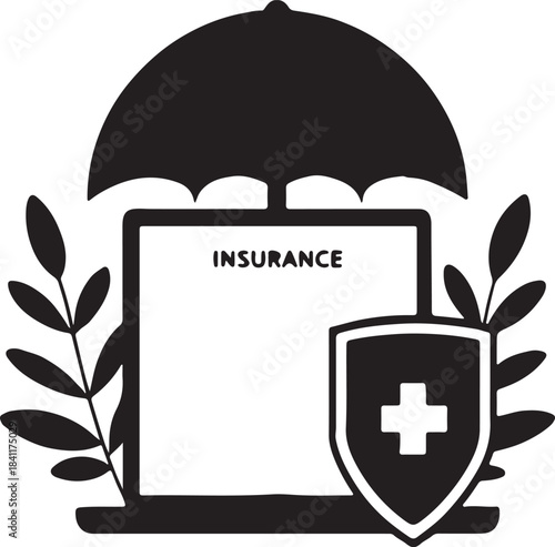 insurance document with umbrella and shield