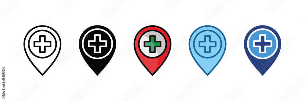 Obraz premium Pin Add Icon Set Multiple Style Collection