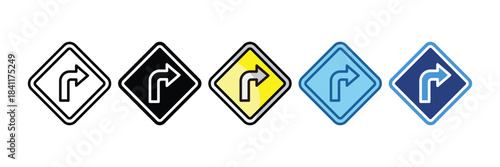 Turn Right Icon Set Multiple Style Collection