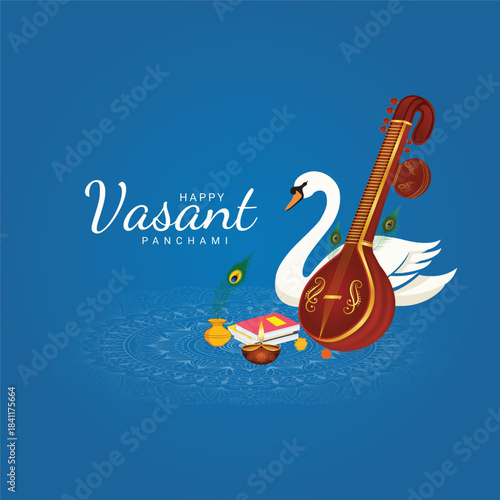 Happy vasant panchami cultural indian festival  saraswati puja celebration 