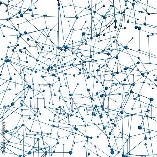 A molecular polygonal network of connected blue lines and white nodes forms an abstract scientific background.