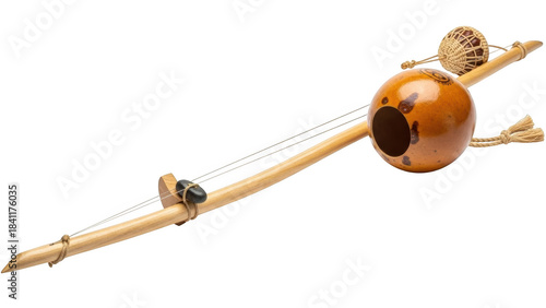 Berimbau musical instrument with gourd resonator and woven ball