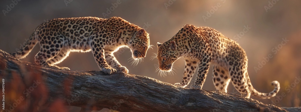 Obraz premium Leopards Facing Off on a Tree Branch