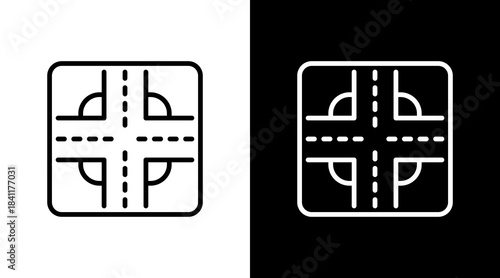 Road Intersection White Icon Set Design
